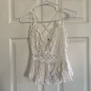 FP ONE White Lace Peplum Top sz med